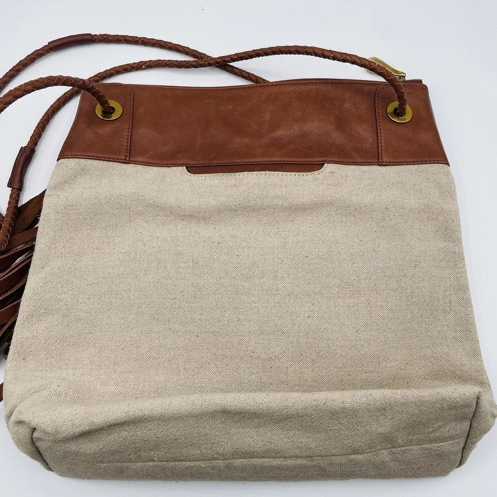Hobo International Crossbody Bag Linen Leather Fringe Western Boho Festival NWOT